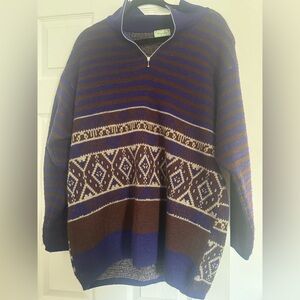 Vintage Italian Benetton Wool Sweater Purple and Brown Men's Large 80s